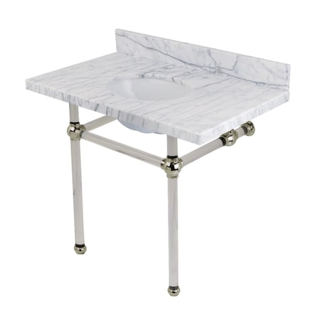 Fauceture 36" x 22" Carrara Marble Vanity Top with Clear Acrylic Console Legs, Carrara Marble/Polished Nickel KVPB3630MA6